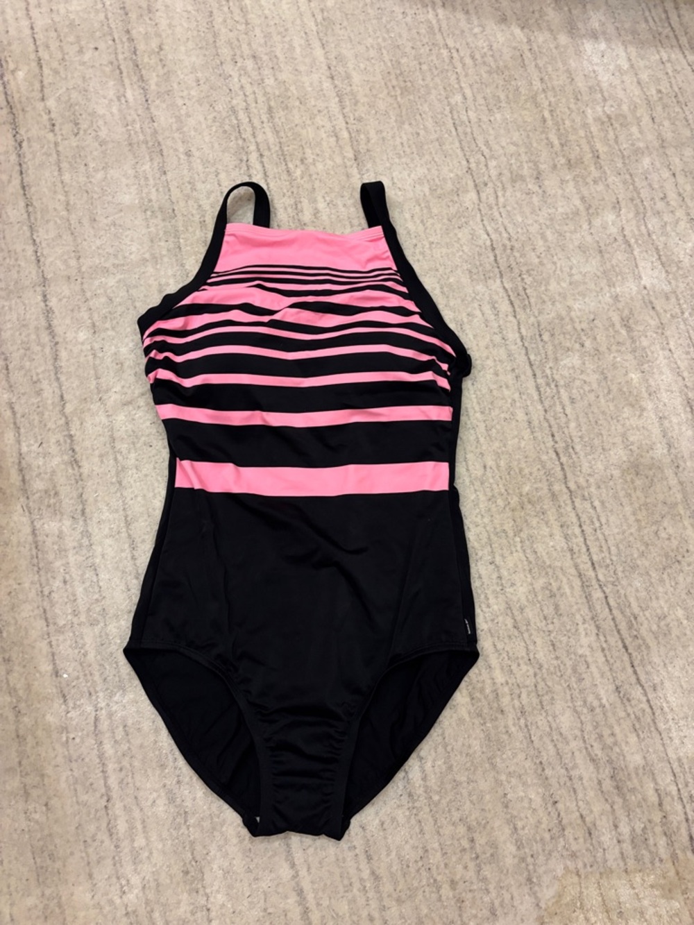 Reebok Black and Pink Striped One-Piece Swimsuit